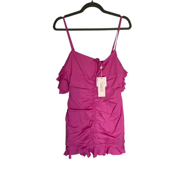 NWT Oh Polly Off The Shoulder Tierra Ruffle Mini Dress in Pink-sz 4 - Picture 4 of 10